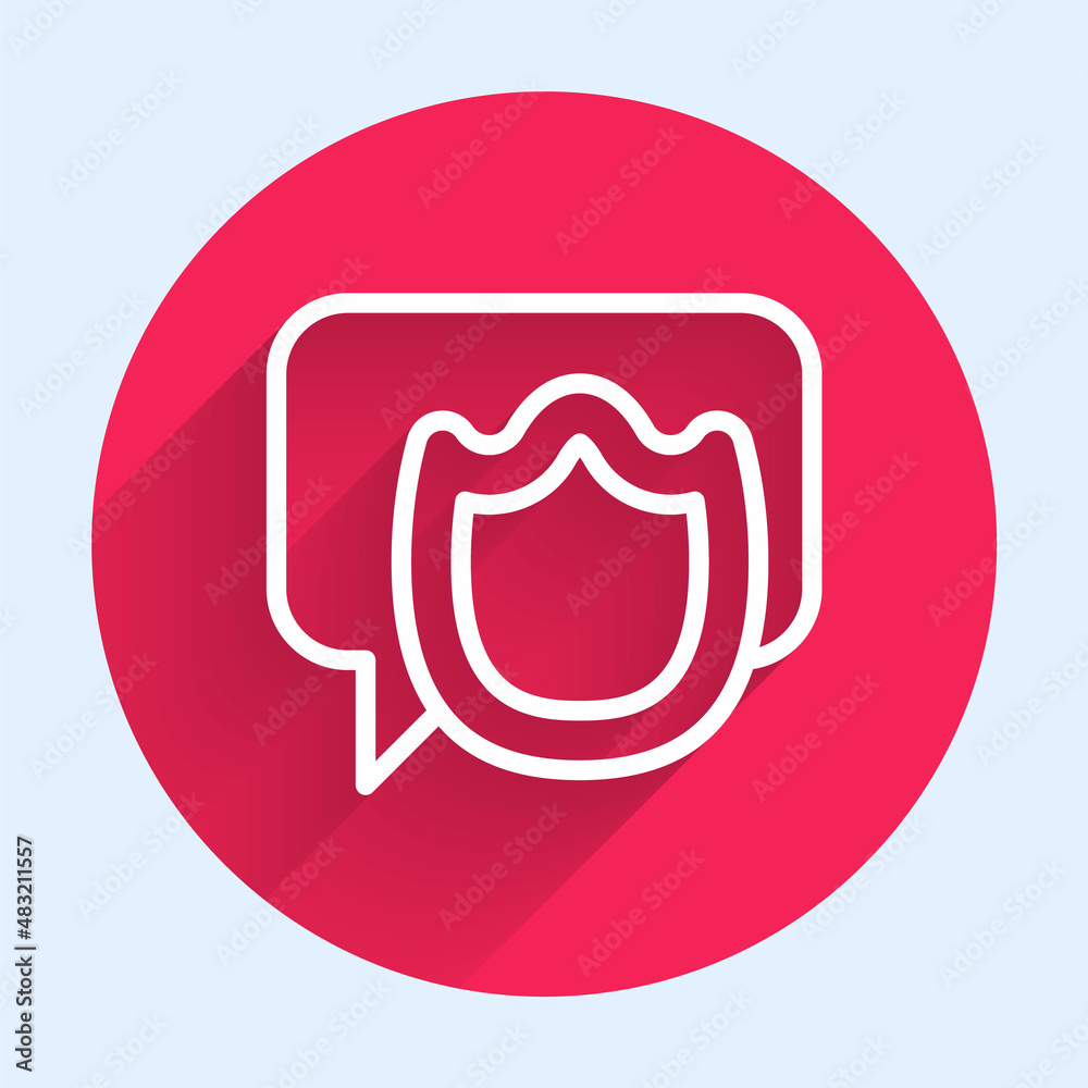 White line Speech bubble chat icon isolated with long shadow background. Message icon. Communication