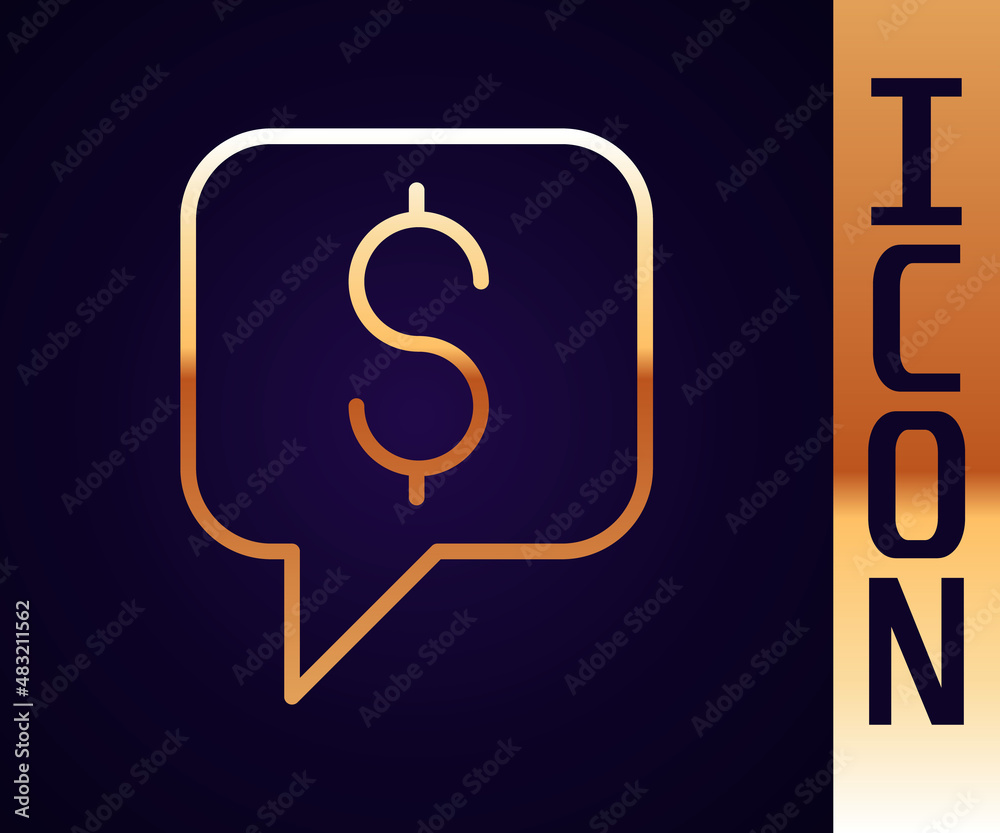 Gold line Paid support icon isolated on black background.Speech bubble chat. Message icon. Communica