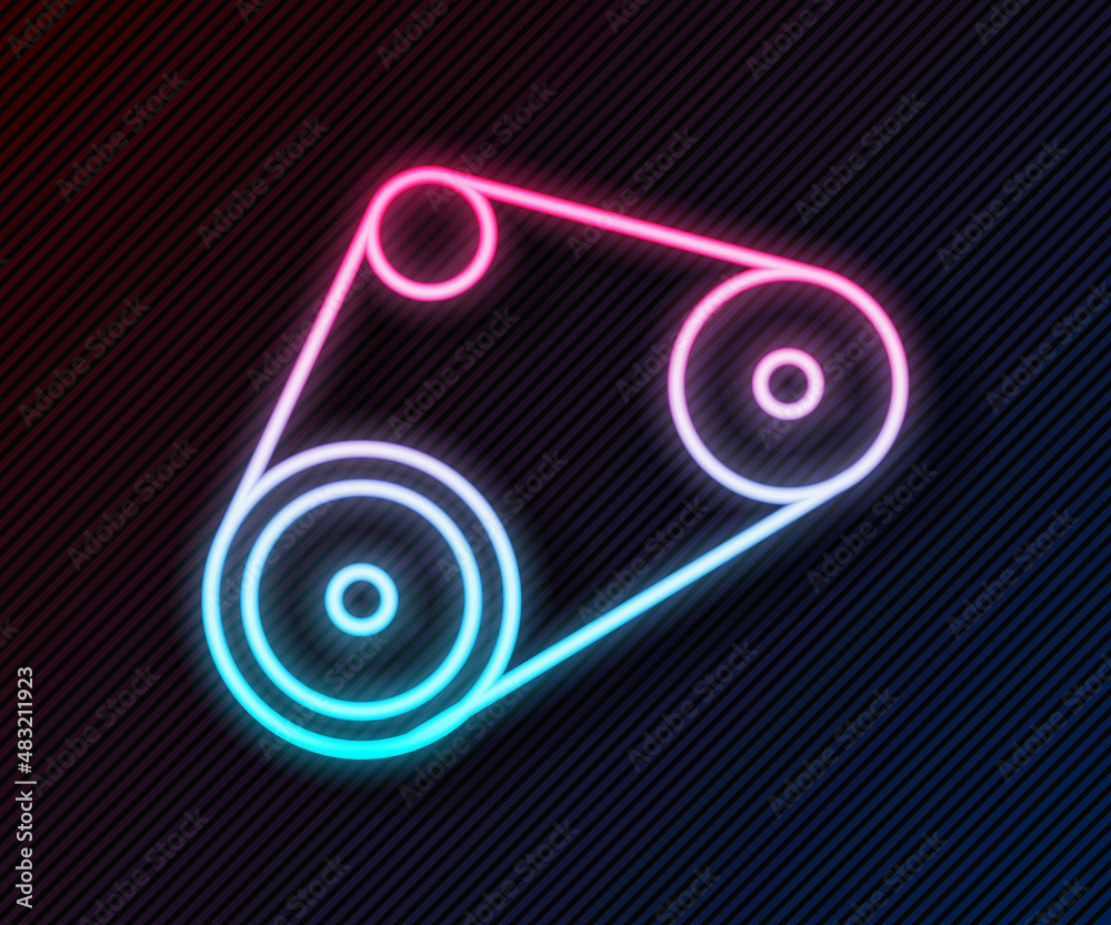 Glowing neon line Timing belt kit icon isolated on black background. Vector