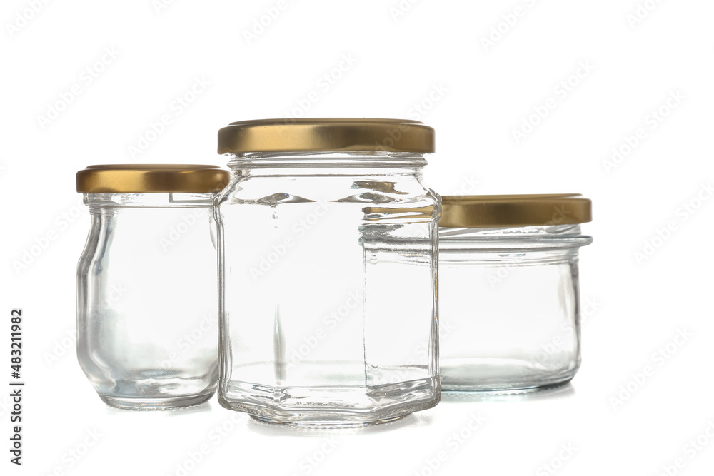 Three jars on white background