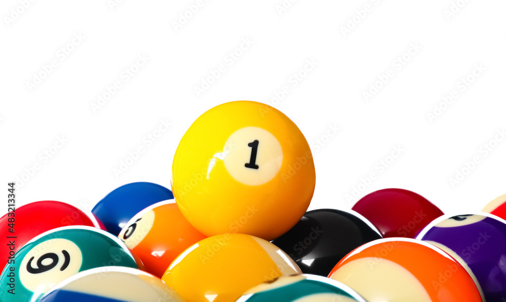 Billiard balls on white background