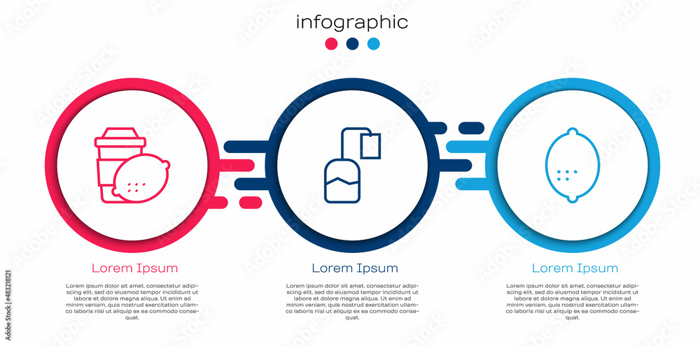整杯柠檬茶，茶包和柠檬。商业信息图模板。矢量