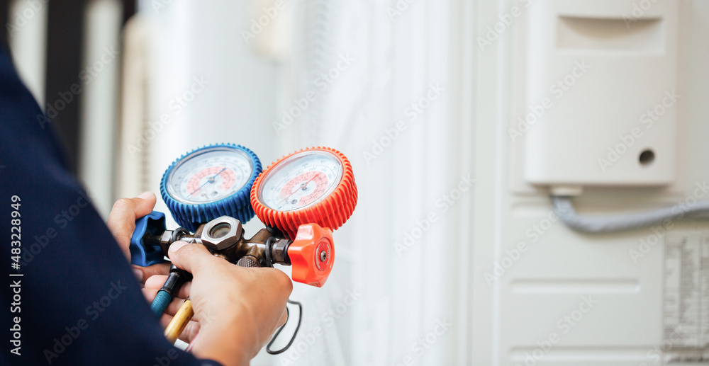 Air Conditioning Technician and A part of preparing to install new air conditioner.