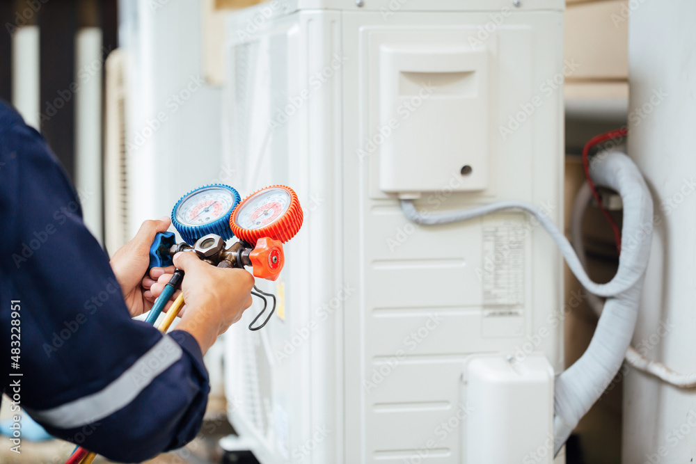 Air Conditioning Technician and A part of preparing to install new air conditioner.