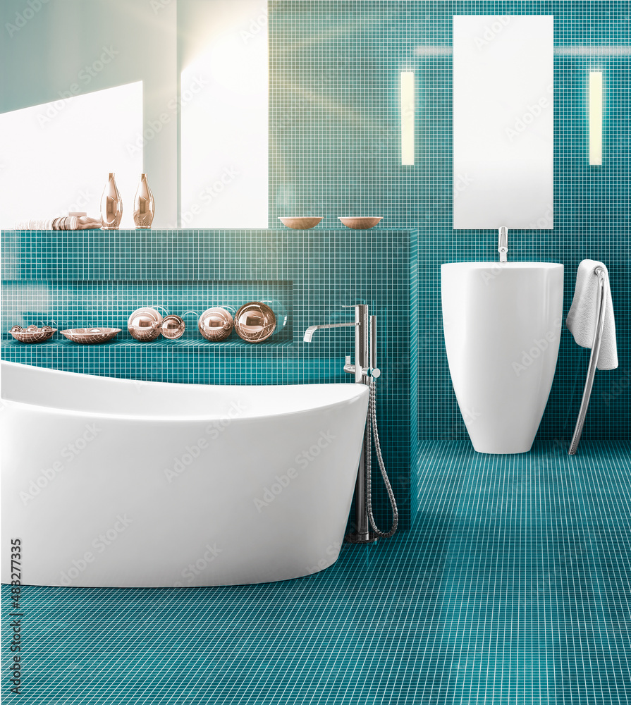 Contemporary Bathroom Arrangement With a Bathtub and a Sink- 3D Visualization