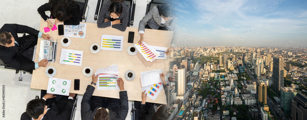 Business people group meeting shot from top view in office . Profession businesswomen, businessmen a