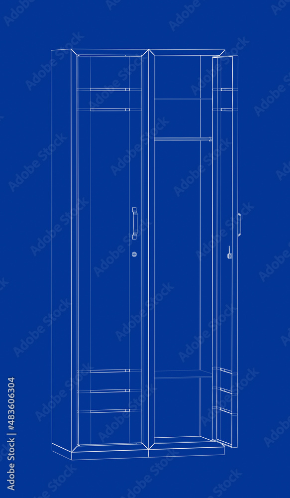 衣柜储物柜三维线框模型