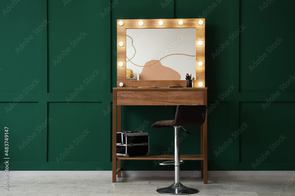 Dressing table with mirror in modern makeup room