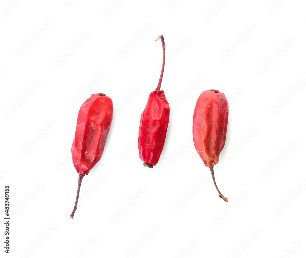 Dried barberries on white background