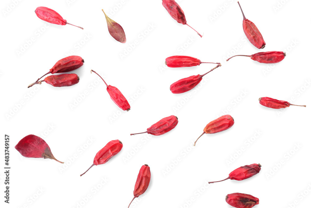 Dried barberries on white background