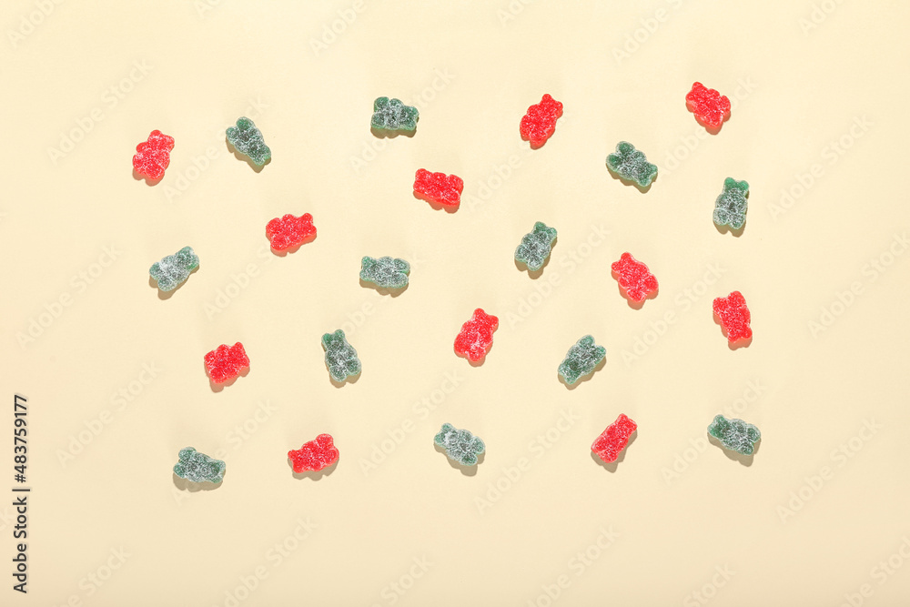 Tasty jelly bears on light background