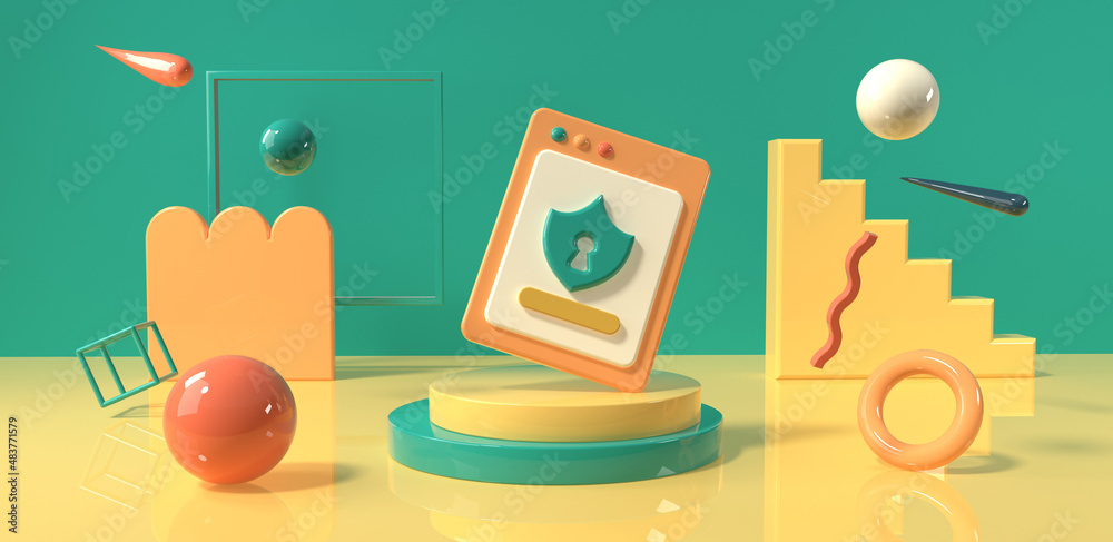 Security icon with geometric shapes - 3D render