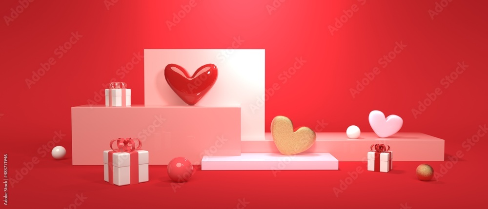 Hearts and small gift boxes - Appreciation and love theme - 3D render