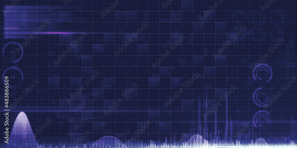 抽象的宽蓝色数字网格背景模糊的业务界面。技术、通信、沟通