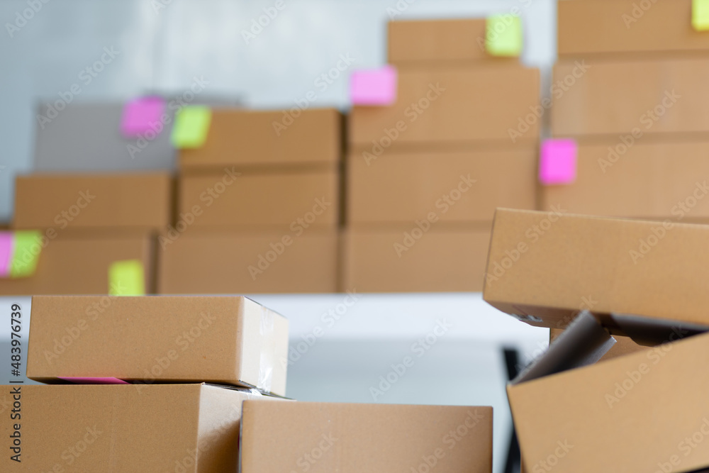 Cardboard boxes, parcel packing and online business ideas and shipping.