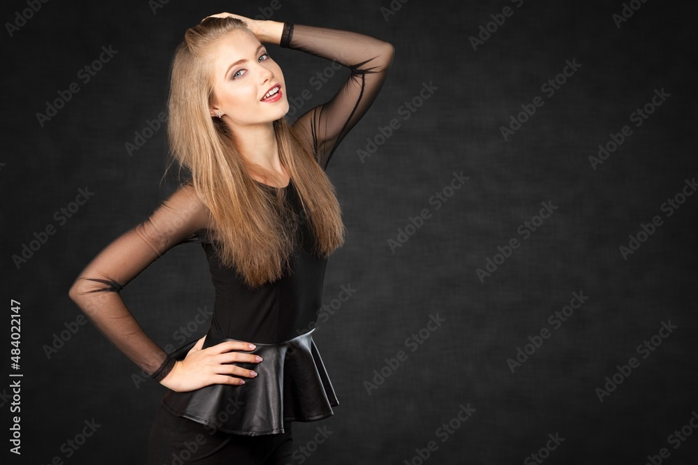 Beautiful Young woman lifting hands up to show off clean and hygienic armpit, Smooth armpit cleanlin