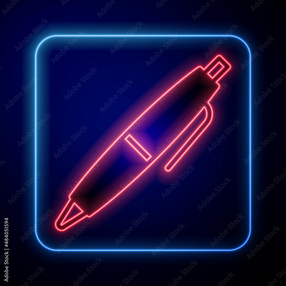 Glowing neon Pen icon isolated on black background. Vector