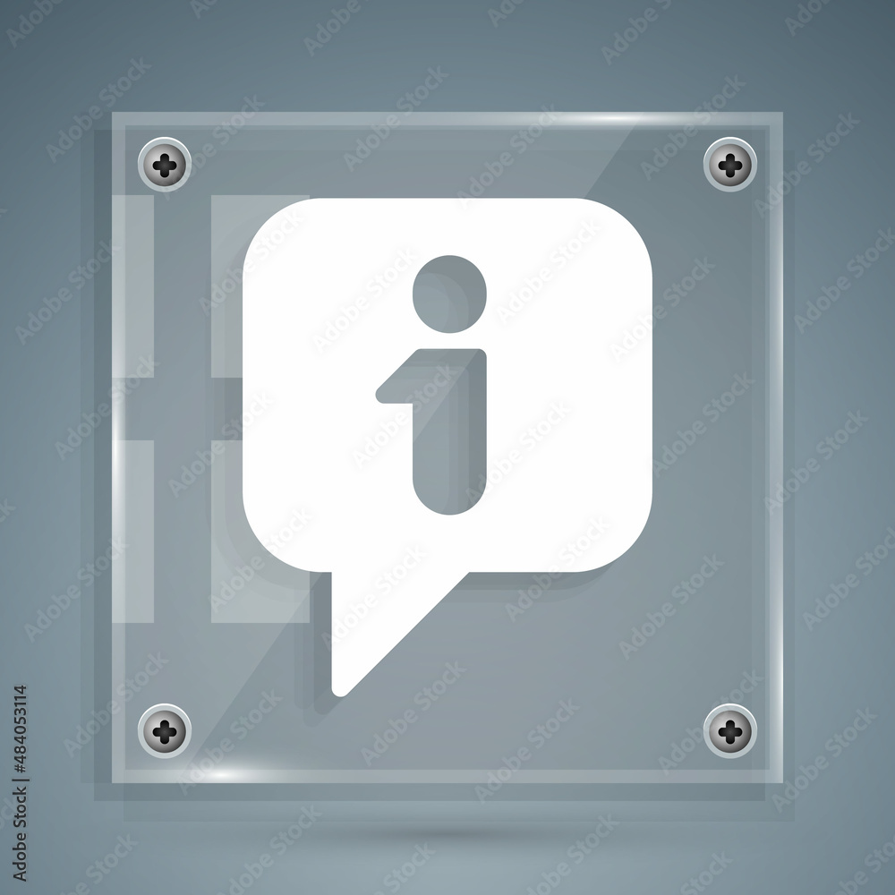 White Information icon isolated on grey background. Square glass panels. Vector