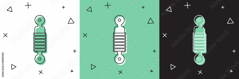将减震器图标隔离在白色和绿色、黑色背景上。矢量