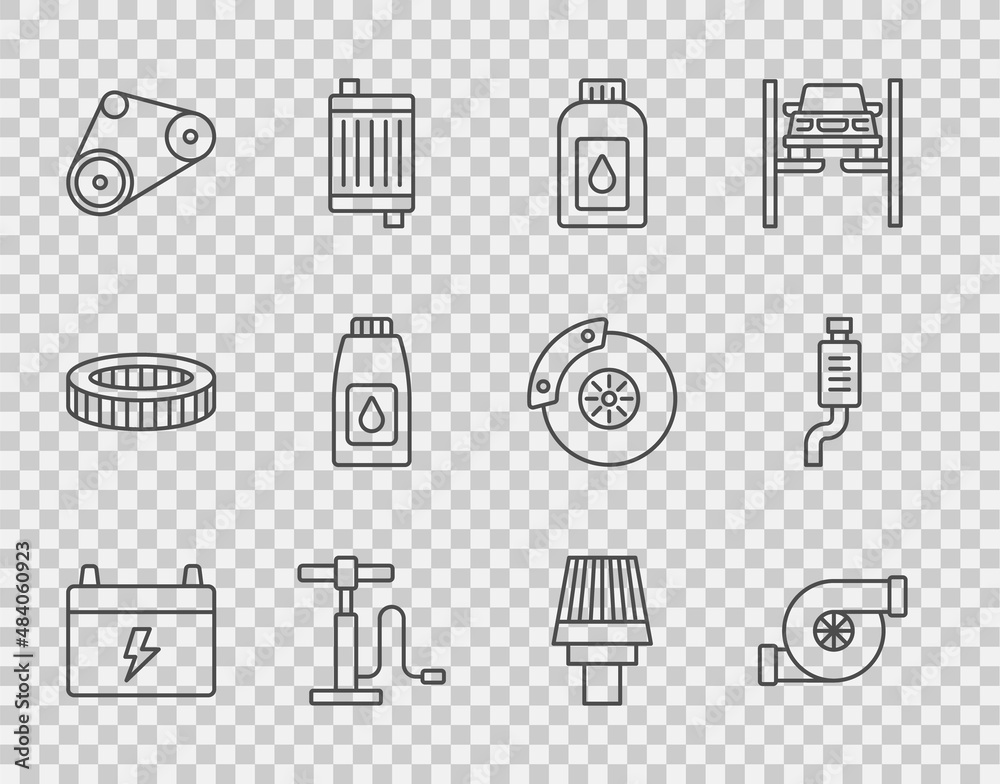 设置线汽车电池，汽车涡轮增压器，电机机油罐，空气泵，正时皮带
