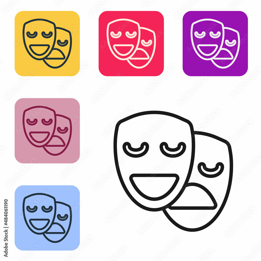 Black line Comedy and tragedy theatrical masks icon isolated on white background. Set icons in color