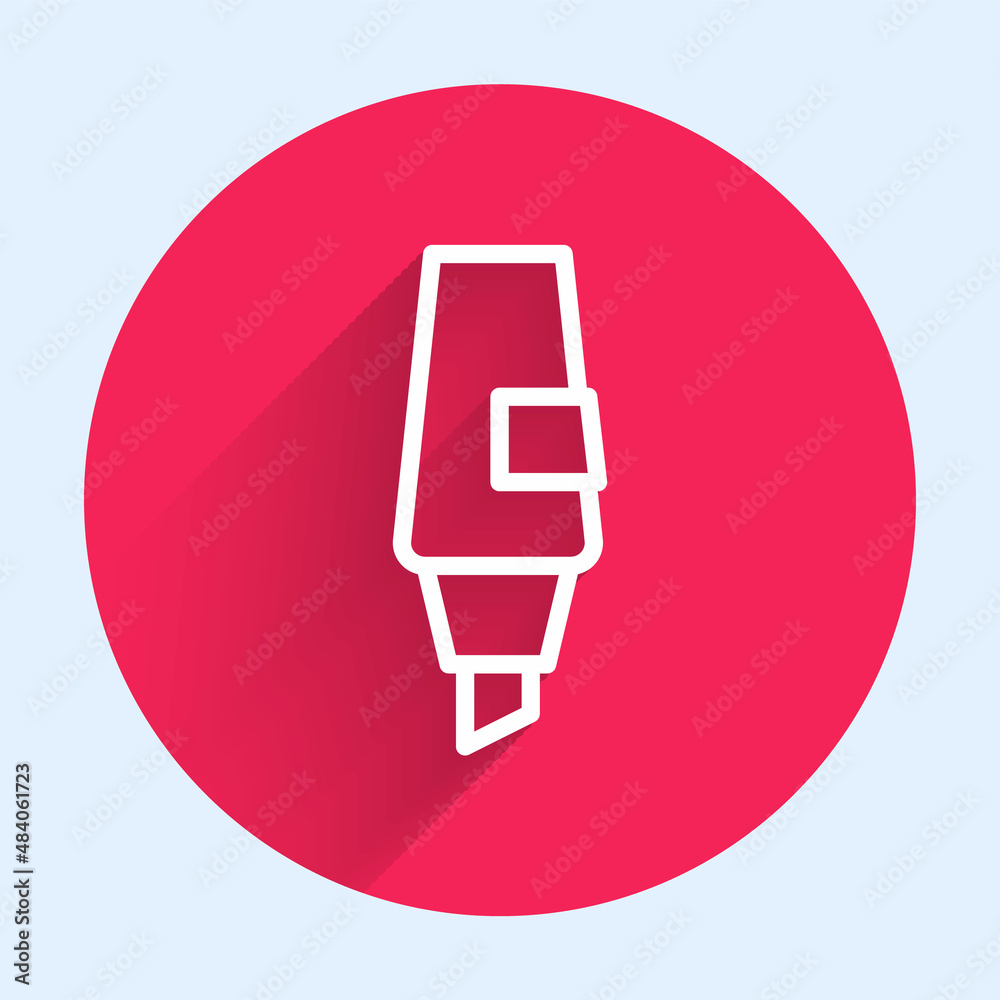 White line Marker pen icon isolated with long shadow background. Red circle button. Vector