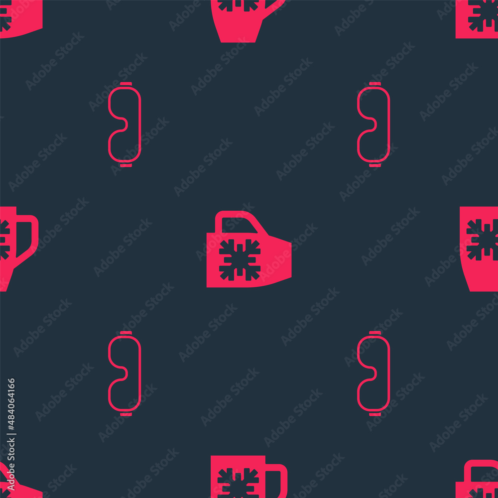 Set Ski goggles and Coffee cup with snowflake on seamless pattern. Vector