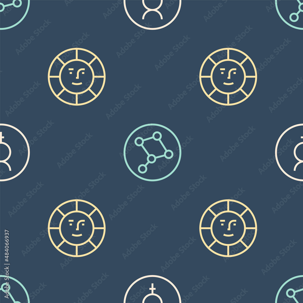 Set line Symbol Mercury, Sun and Great Bear constellation on seamless pattern. Vector