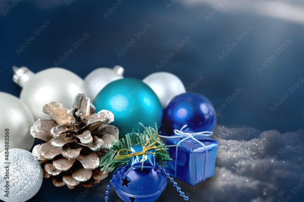 Christmas blue balls for holliday background