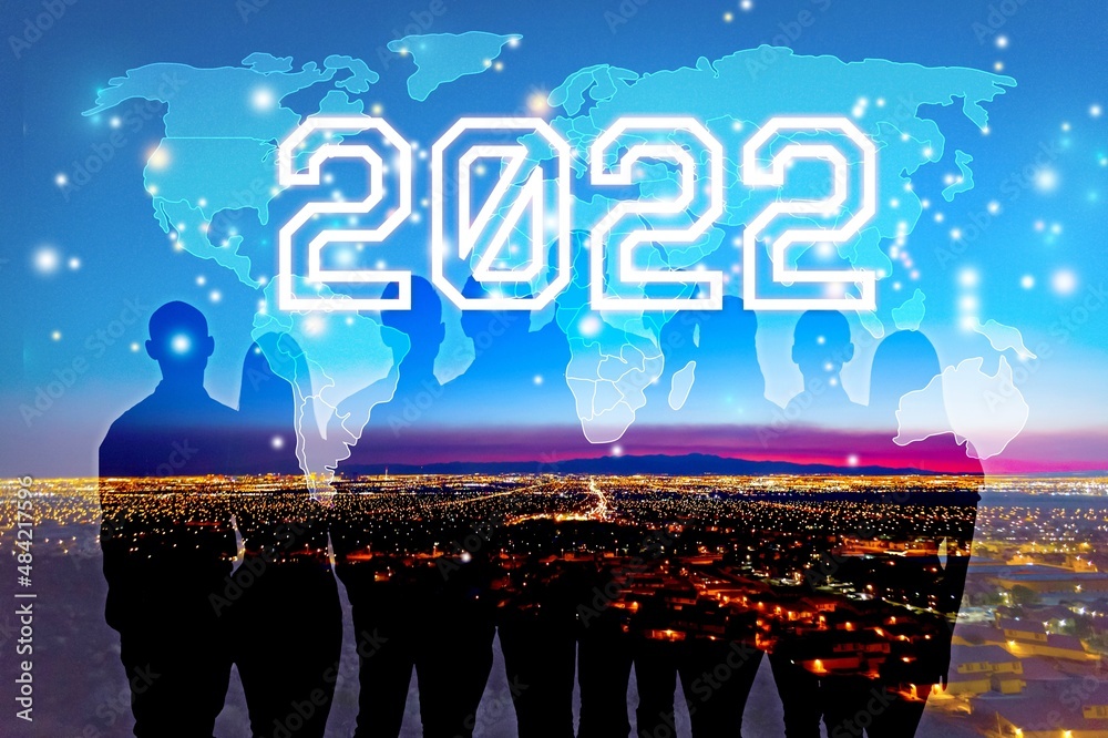 2022年新年概念。全球通信网络。