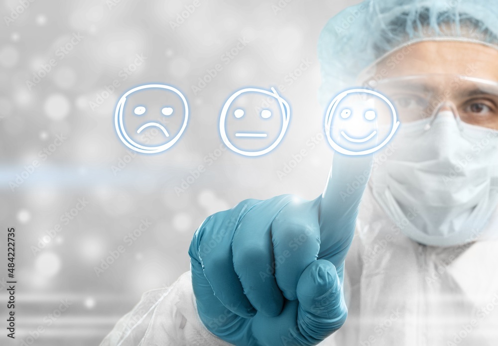 Doctors or scientists survey the satisfaction of the patient prevention management system, happy fac