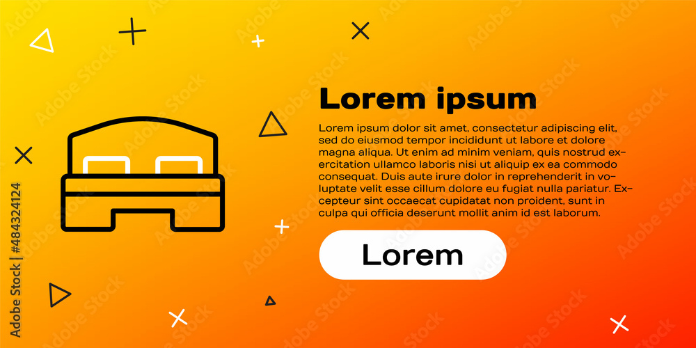 Line酒店房间床图标隔离在黄色背景上。彩色轮廓概念。矢量