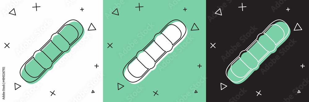 将滑雪板图标隔离在白色和绿色，黑色背景上。滑雪板图标。极限s
