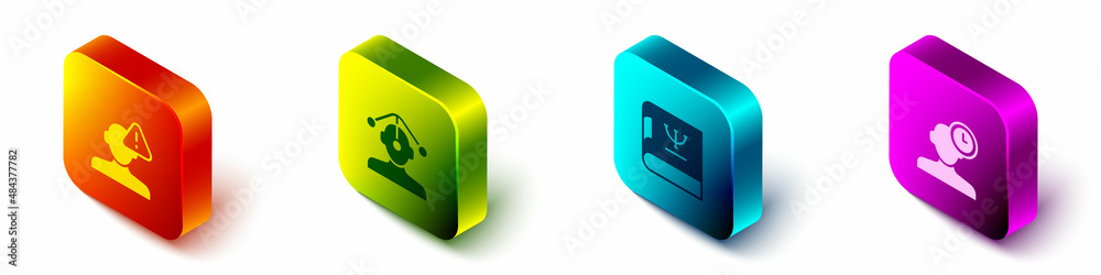 Set Isometric Finding a problem in psychology, Hypnosis, Psychology book and Insomnia icon. Vector