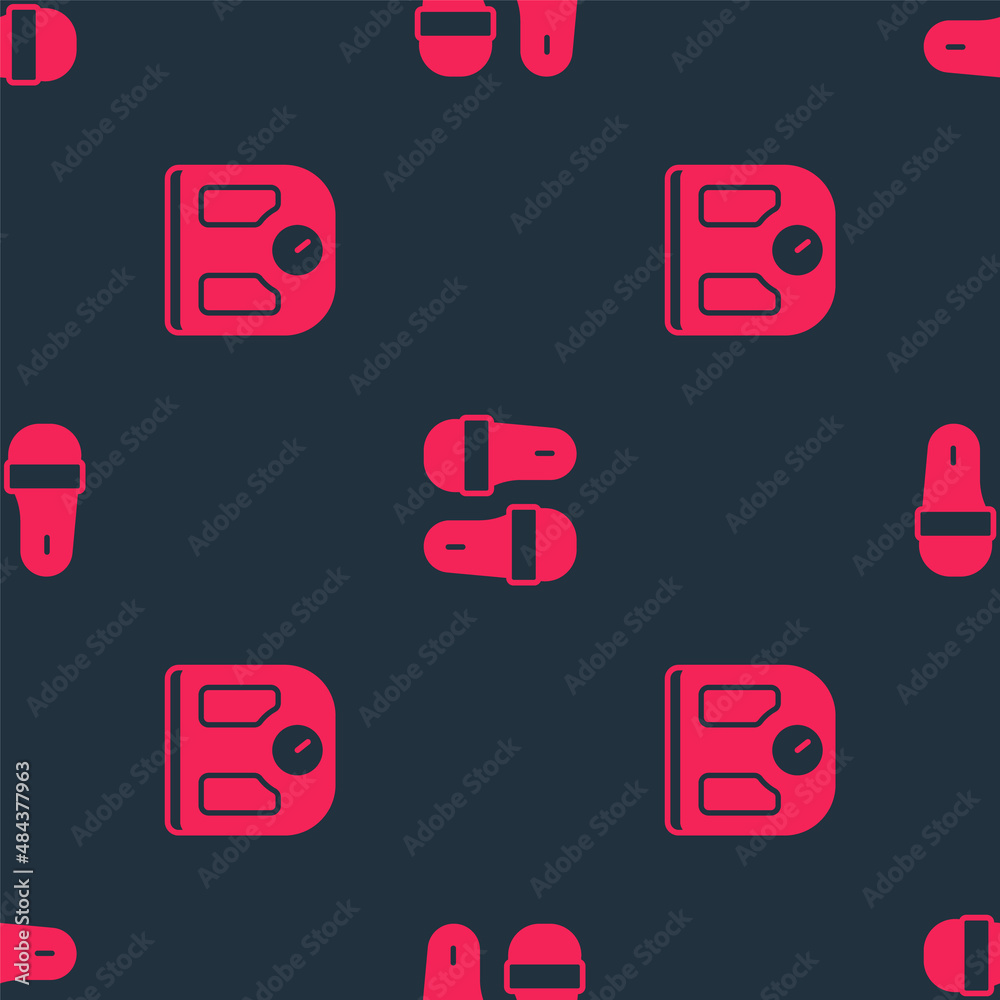 Set Bathroom scales and Sauna slippers on seamless pattern. Vector