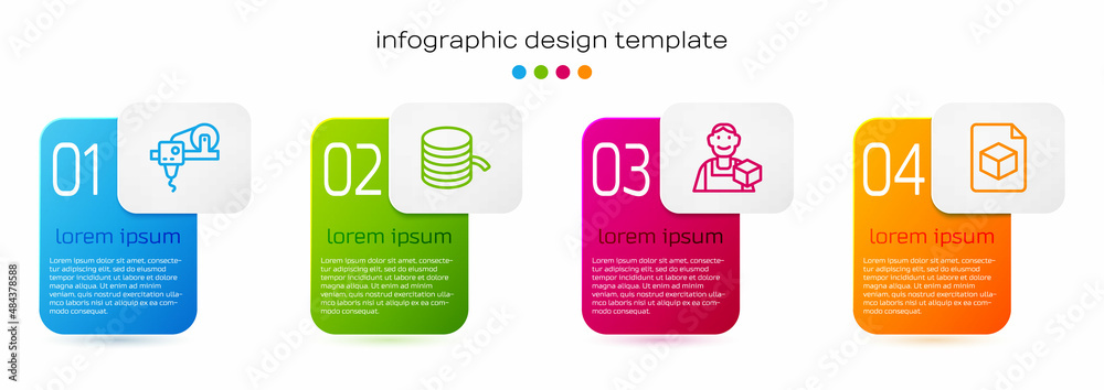 Set line 3D printer, Filament for, Graphic designer and Isometric cube file. Business infographic te