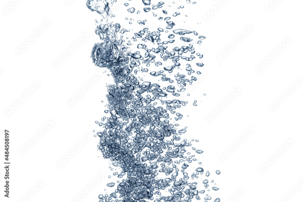 Clear water with air bubbles on white background