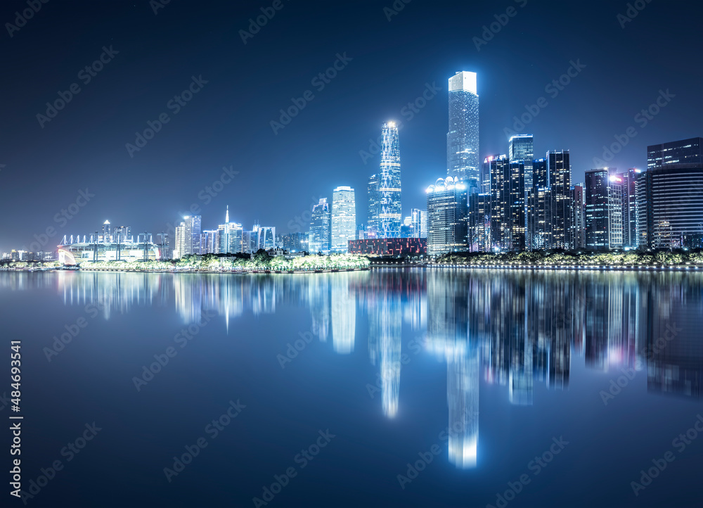 广州城市建筑景观天际线夜景