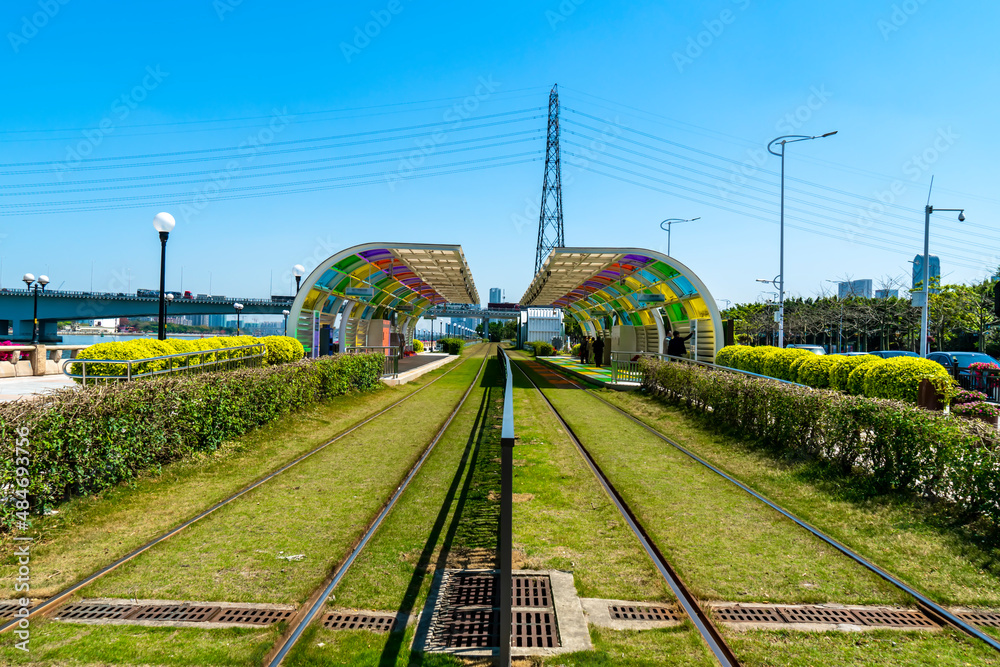 Guangzhou light rail rail transportation close-up