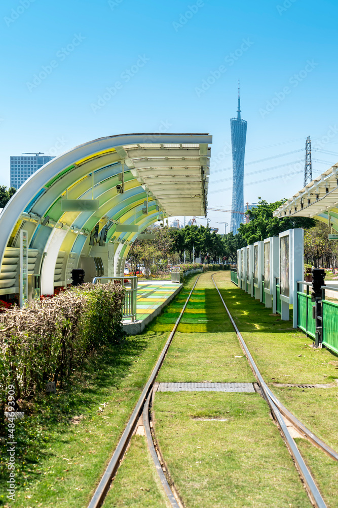 Guangzhou light rail rail transportation close-up