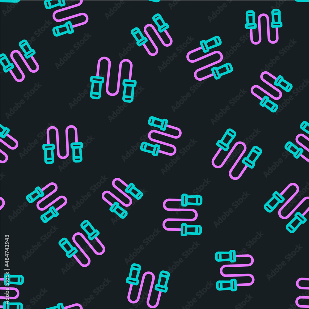 Line Jump rope icon isolated seamless pattern on black background. Skipping rope. Sport equipment. V