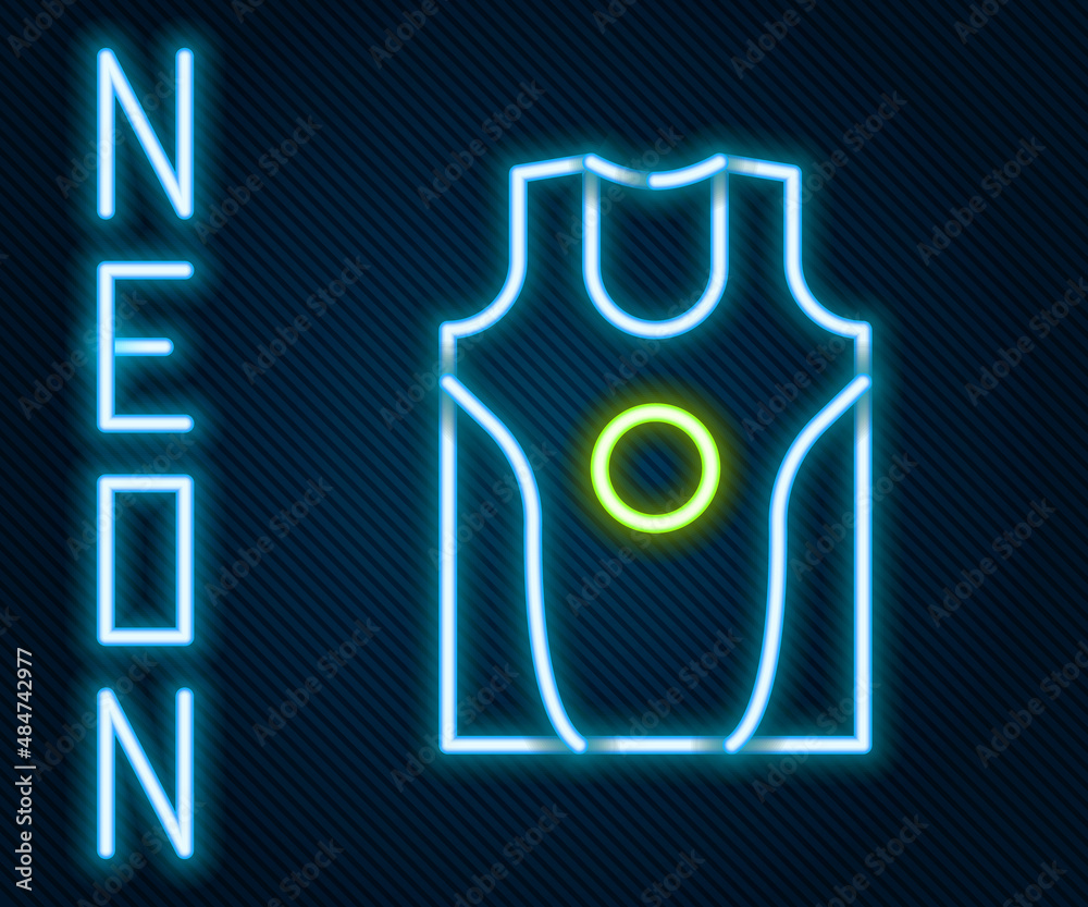 Glowing neon line Boxing jersey and t-shirt icon isolated on black background. Colorful outline conc