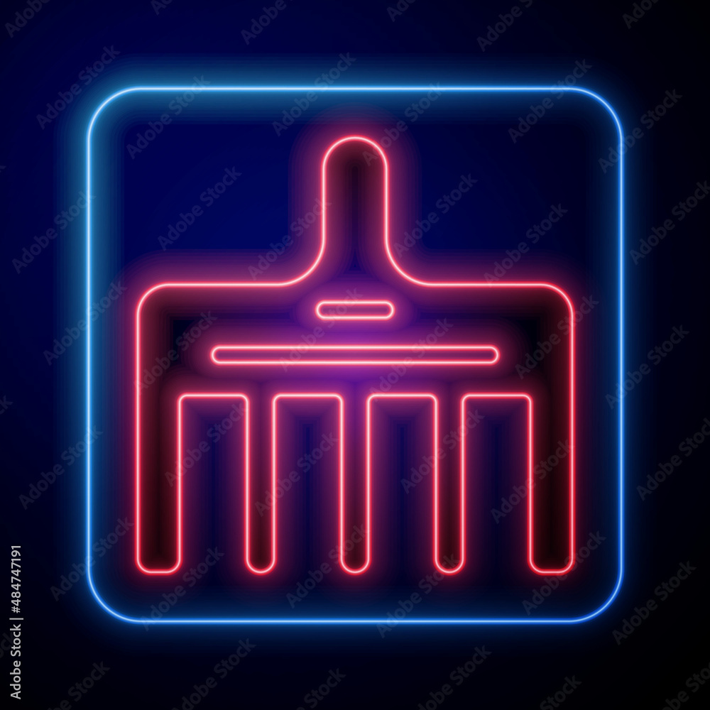 Glowing neon Hairbrush icon isolated on black background. Comb hair sign. Barber symbol. Vector