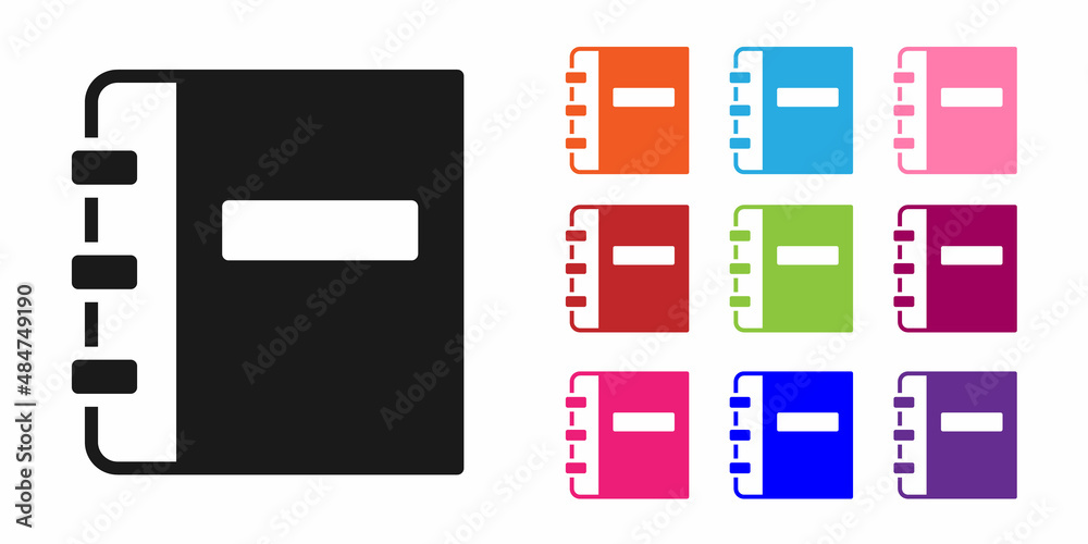 白色背景上隔离的黑色笔记本图标。螺旋形笔记本图标。学校笔记本。写字板。