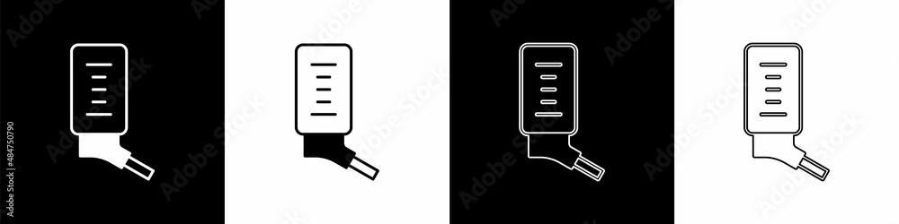 Set Automatic drinker for small pets icon isolated on black and white background. Vector