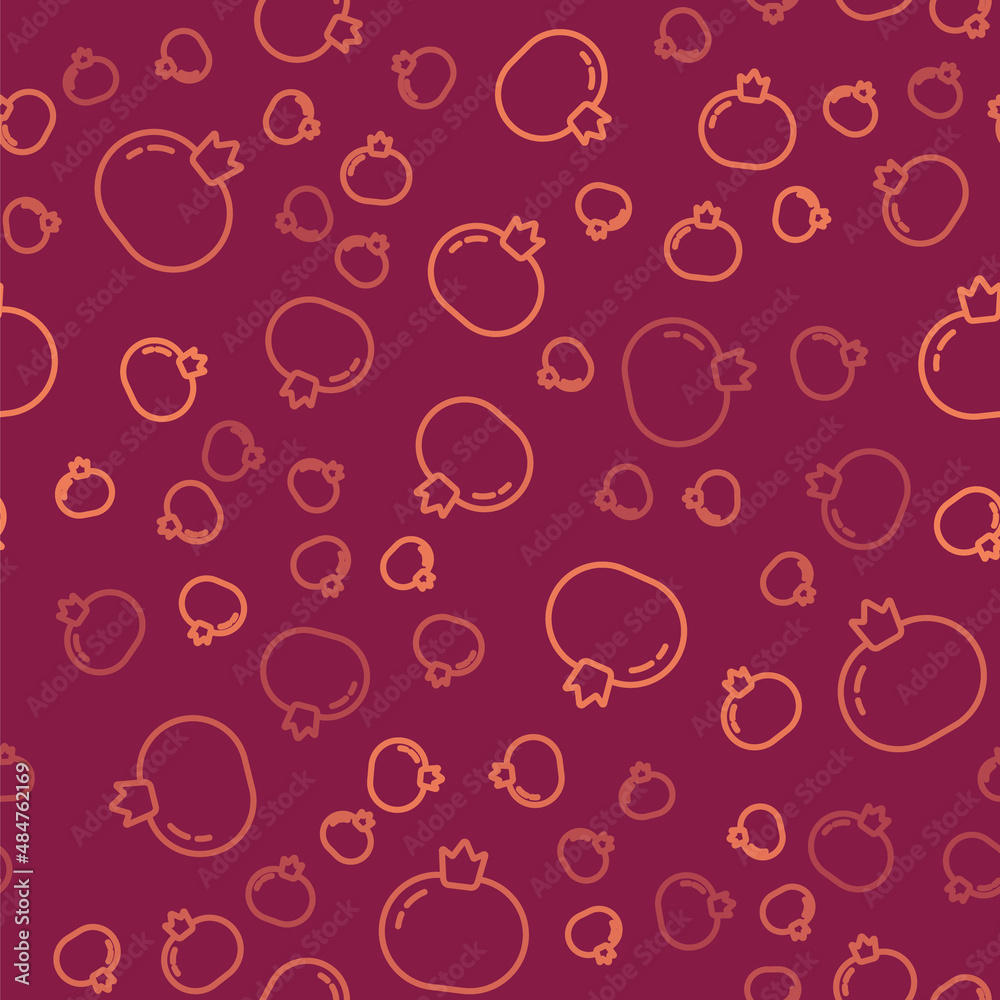 Brown line Tomato icon isolated seamless pattern on red background. Vector