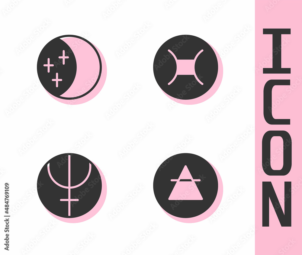 Set Air element, Eclipse of the sun, Neptune planet and Gemini zodiac icon. Vector