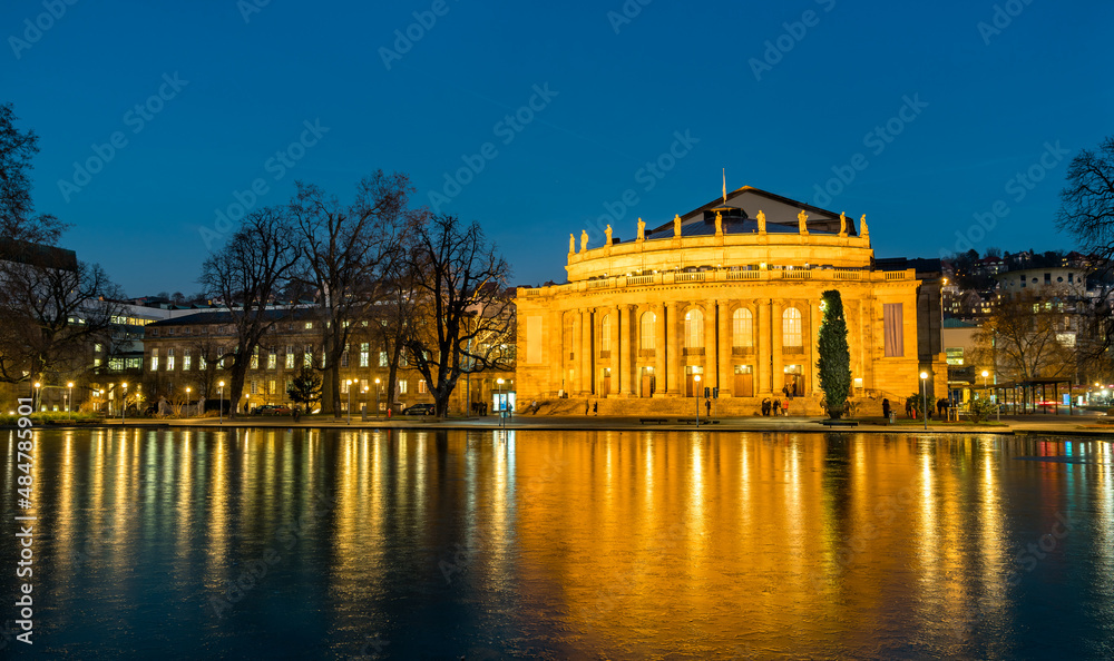 Opera House of Stuttgart State Theatre in Germany at night