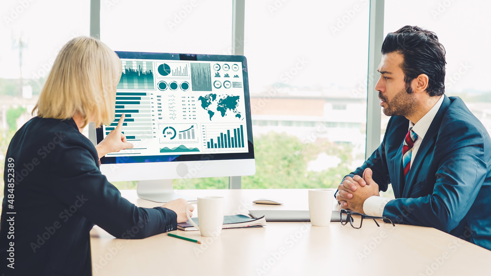 Business data dashboard analysis by ingenious computer software . Investment application display bus