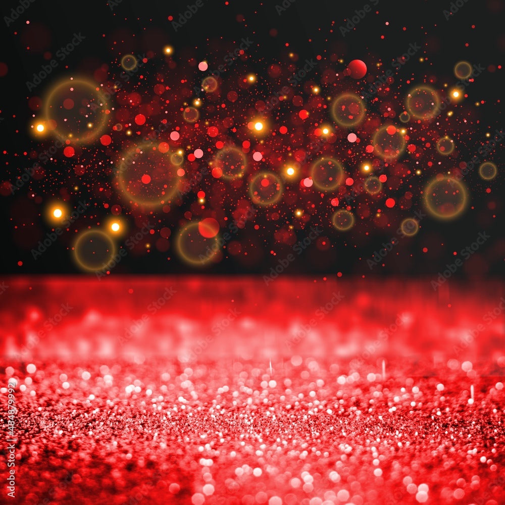 Abstract Red Christmas Background With Shiny Glitter And Stars Effect